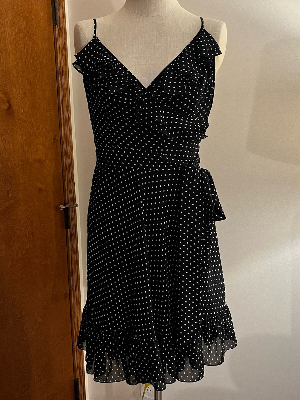 Vintage Black Polka Dot Ruffle Midi Dress